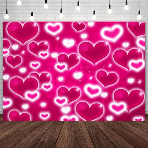AIBIIN 8x6ft Hot Pink Heart Backdrop - color: Hot Pink, size: 8x6ft