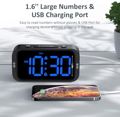 Odokee Digital Dual Alarm Clock for Bedroom with 0-100% Dimmable Display | Easy to Set Alarm Clock with Weekday/Weekend Mode - Loud Alarm for Heavy Sleepers with 5 Sounds Adjustable Volume - Blue
