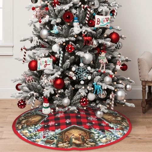 Nativity Christmas Tree Skirt 36 Inch Xmas Tree Mat Party Decor Supplies for Holiday Home Decorations
