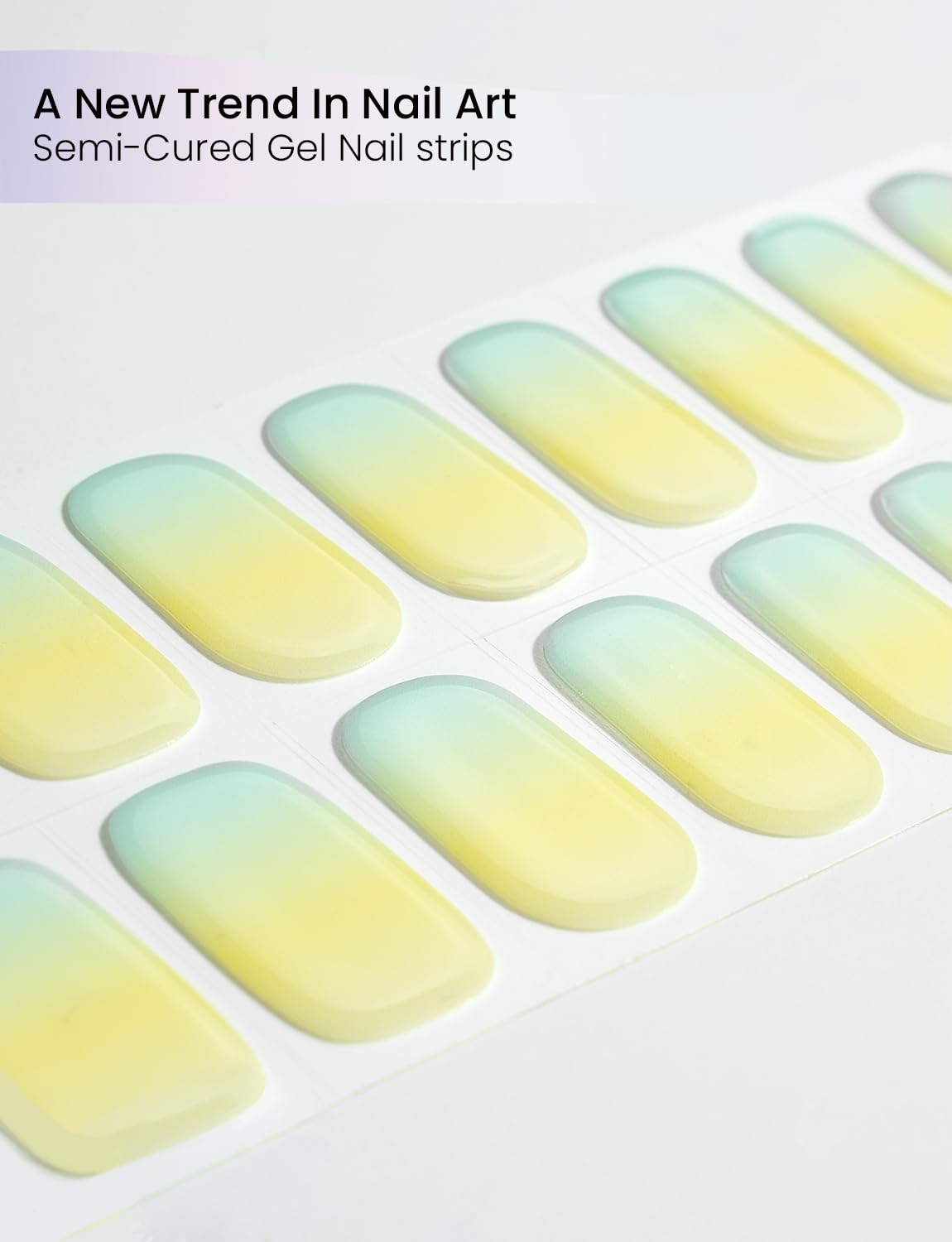 Oauee Semi Cured Gel Nail Strips | Built-In Gel Top Coat | UV Light Required | Salon Quality, Easy Application And Removal (Lemon Macaron）