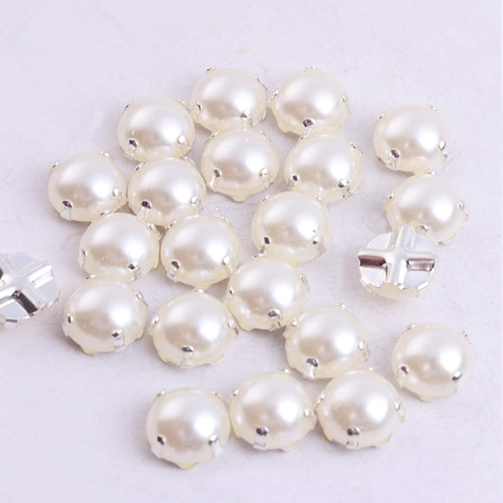 Sewing Pearl Beads Rhinestones Sew On Pearl Rhinestones with Silver Claw Flatback Half Round Pearl for Craft Garment (Silver Claw, 6mm)¡­