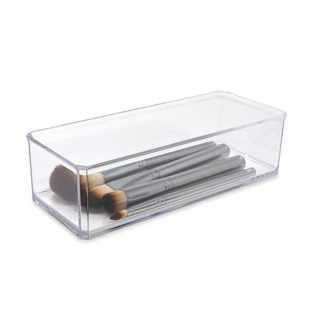 Isaac Jacobs Clear Acrylic Rectangular Stackable Storage Organizer, (9"L x 3.5"W x 2.5"H) Drawer Tray without Lid, Open-Top Organizer, Multi-Functional, Bathroom, Kitchen, Home, Office, Desk, Drawers