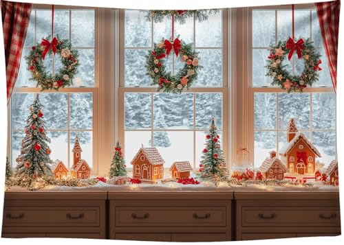10x8 FT Christmas Gingerbread House Backdrop Natural Snow Outside Xmas Backdrops for Photography Gingerbread House Christmas Party Decorations Family Photo Shoot Props Banner - size: 10x8 FT