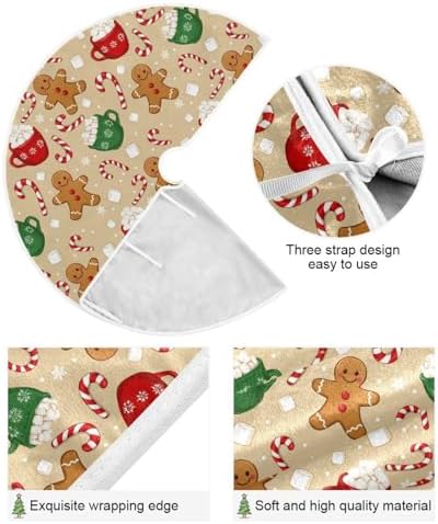 Cute Candy Cup Gingerbread Snow Christmas Tree Skirt 48" Winter Xmas Tree Skirts Mat for Happy New Year Holiday Party Supplies Rustic Ornaments Indoor Home Decor