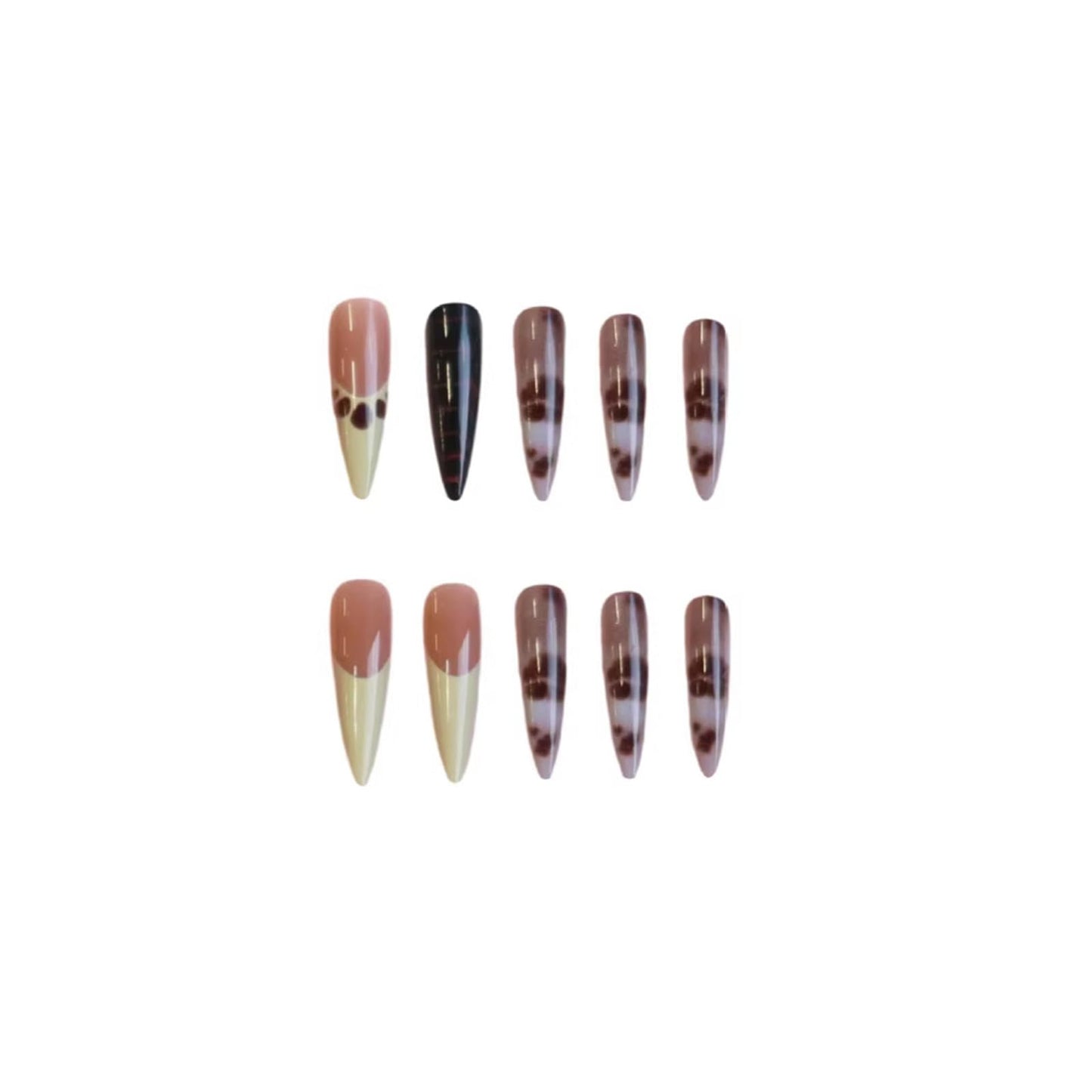 SINHOT Stiletto Press on Nails - Long Fake Nails, Glossy Finish, Crocodile Print & Yellow French Tip, Reusable Artificial False Nail Art - 24 Pcs Nail Kit with Glue