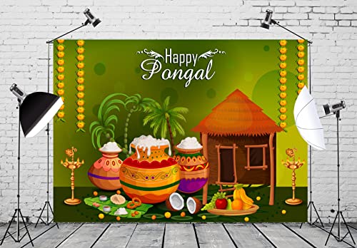 BELECO 20x10ft Fabric Happy Pongal Backdrop Indian Holiday Harvest Photography Background Holiday Celebration Party Decoration Banner Supplies Studio Photo Booth Video Shoot Props - size: 20x10FT