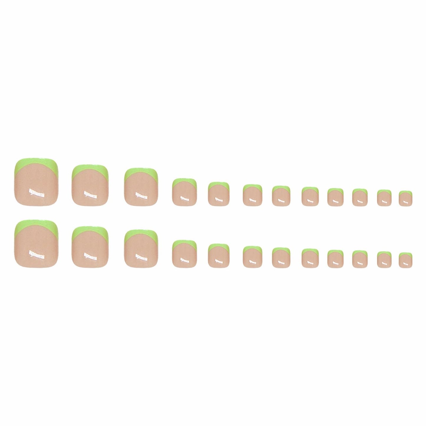 MISUD Toe Press on Nails - Fake Toenails with Green French Tip, Acrylic Toenail Glossy Design 24 pcs