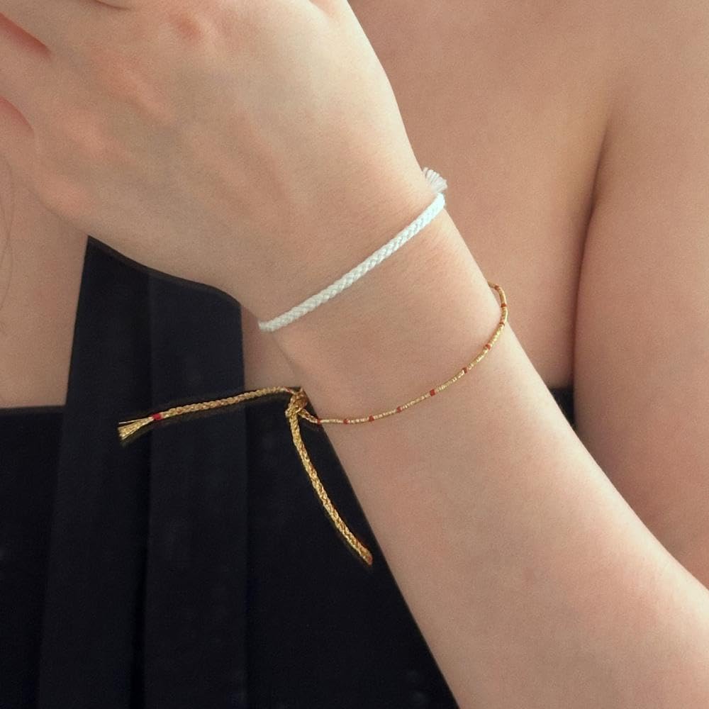 CCNMADE Wish Thread Bracelet Gift for Mom Girlfriend Boyfriend BF Couple Gold Dragon 11.8" (Gold&Red)