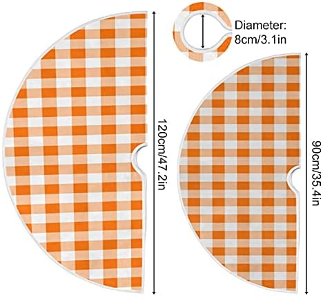 Fall Autumn Christmas Tree Skirt 48", Orange and White Plaid Xmas Tree Skirts Floor Door Mat Round Pad for Holiday Party Indoor Outdoor Home Decorations