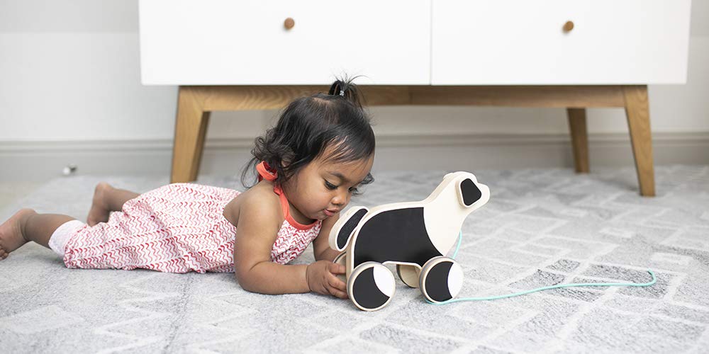 LOVEVERY |The Pull Pup | Wooden Push Pull Toy, Black/White/Natural Wood, Sustainable Toy for Toddler, Ages 18+ Months