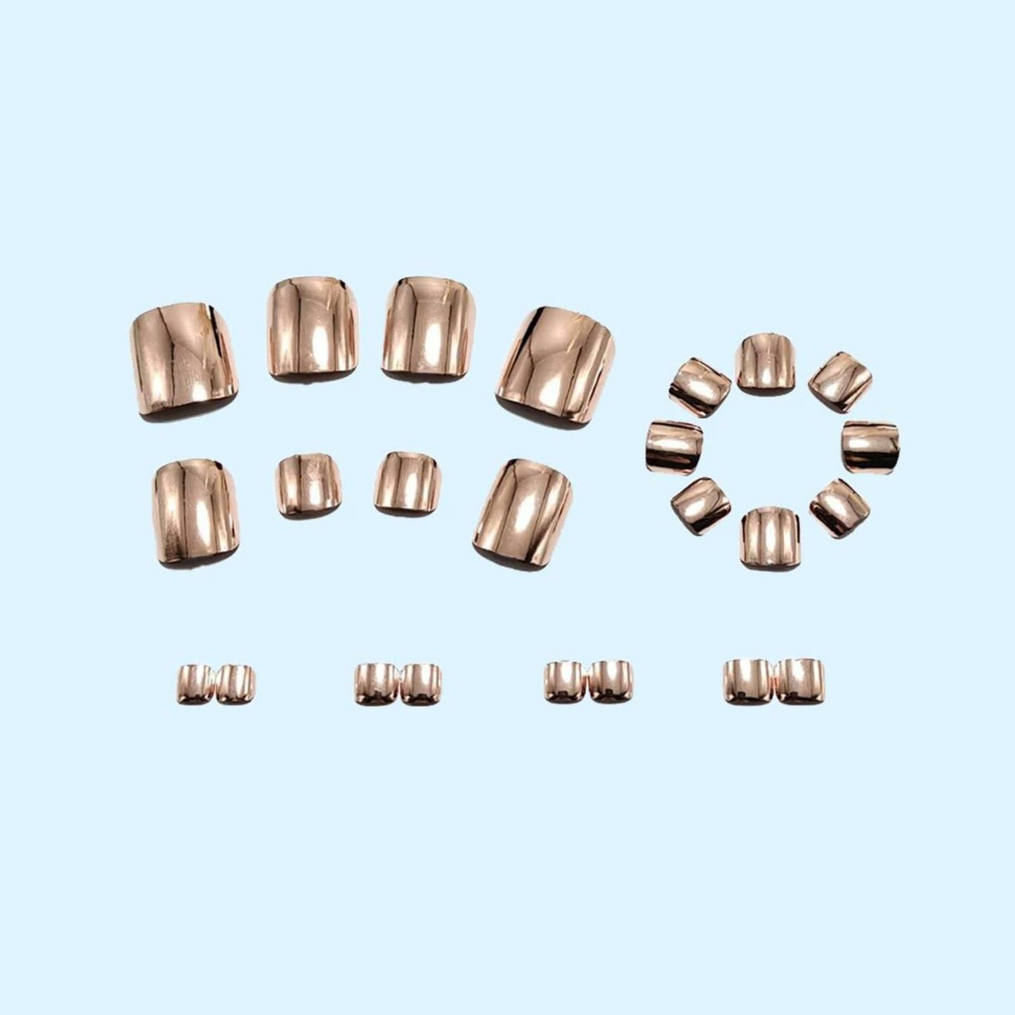 Golden Light Pink Press on Toenails for Women, Solid Color Fake Toe Nails Glossy Metal Plating Design Full Cover Stick on Toe Nails Holographic Mirror Pink False Toenail Summer Beach Glue on Toenails