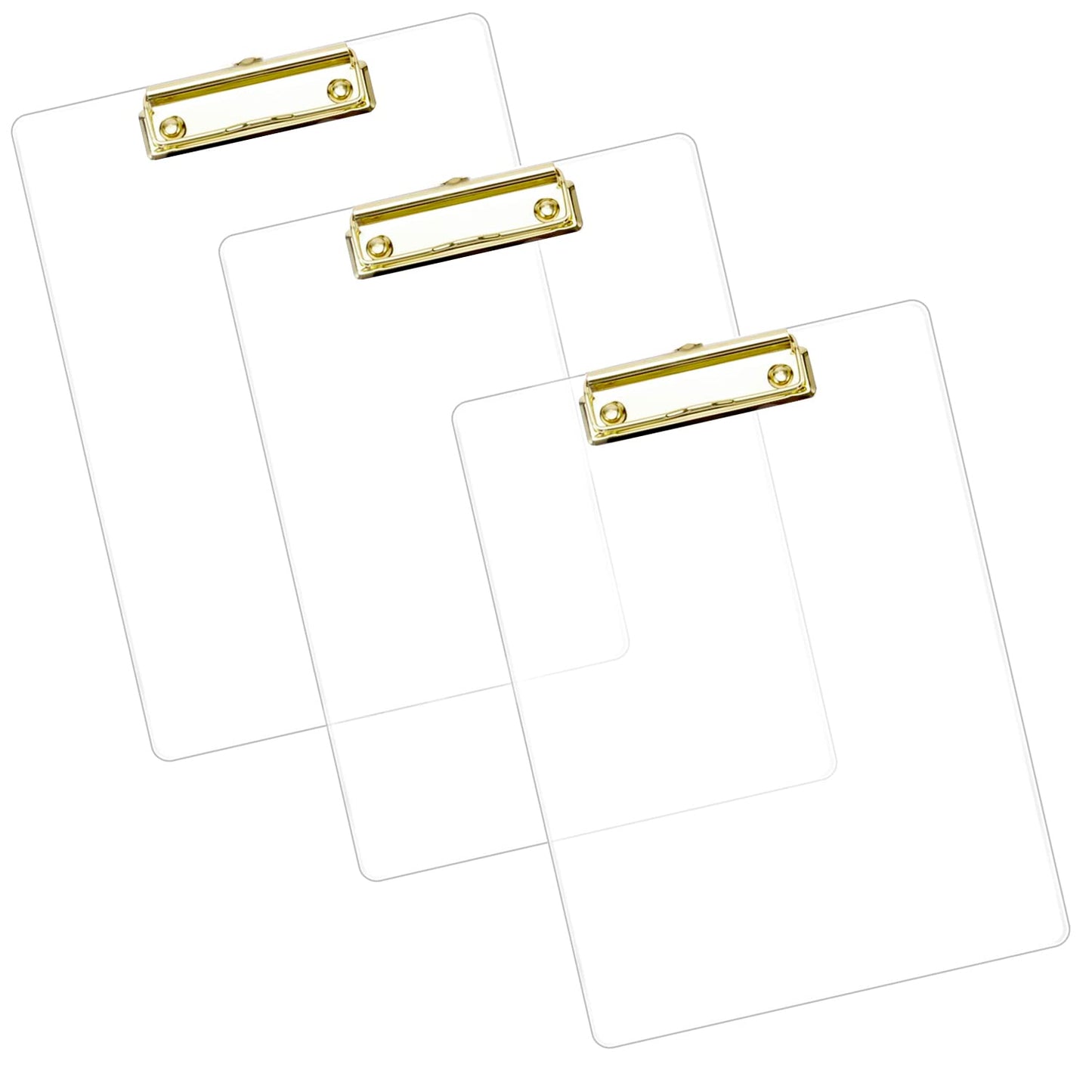 3mm Thick Acrylic Clipboards with Gold Clip 3-Pack, Durable Stylish Clipboards with Low Profile Clip Suit for A4 Paper