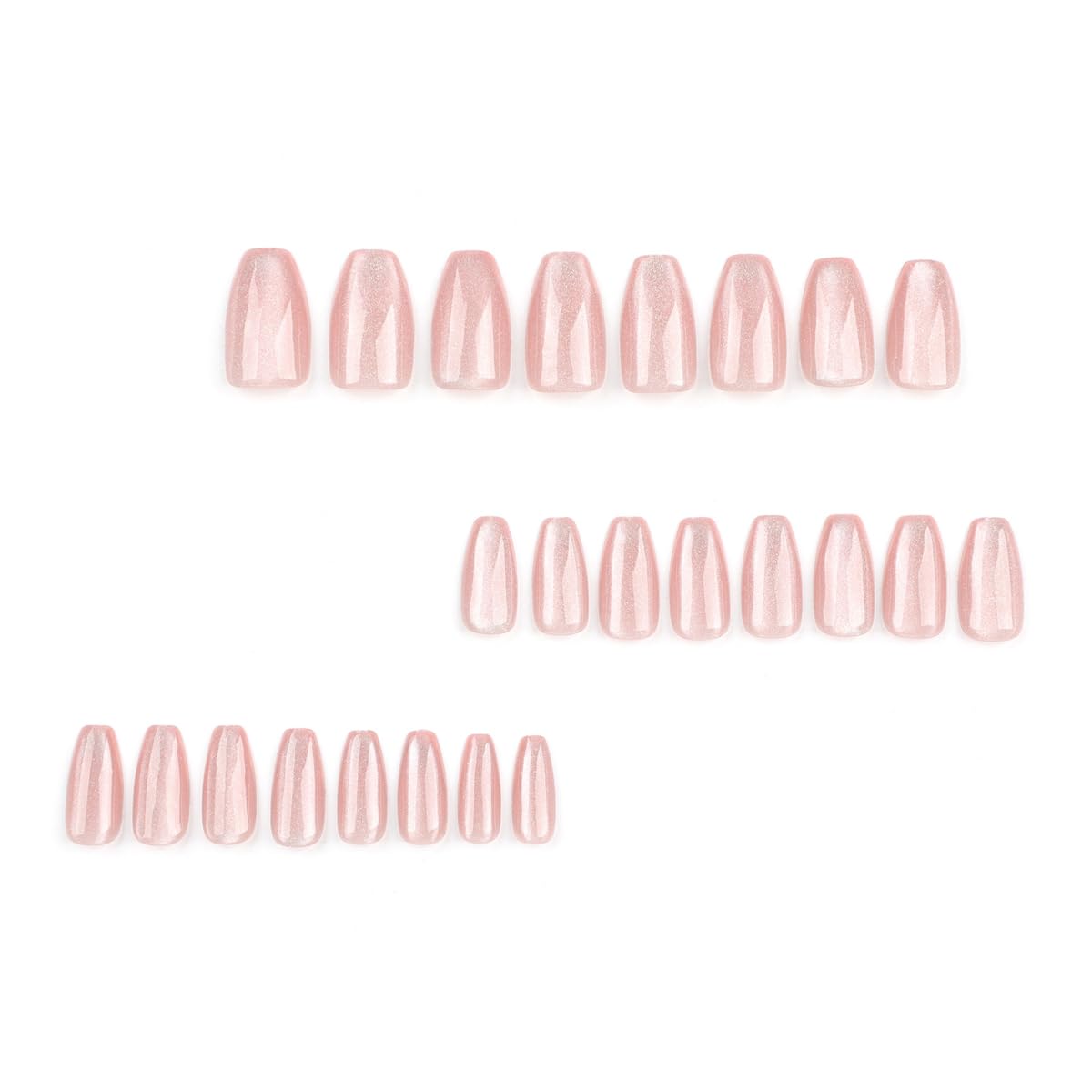 Pink Press on Nails Medium Ballerina Fake Nails Glitter False Nails with Design,Magnetic Nails Press on Reusable Artificial Nail Glossy Full Cover Glue on Nails Stick on Nails for Women Manicure 24Pcs