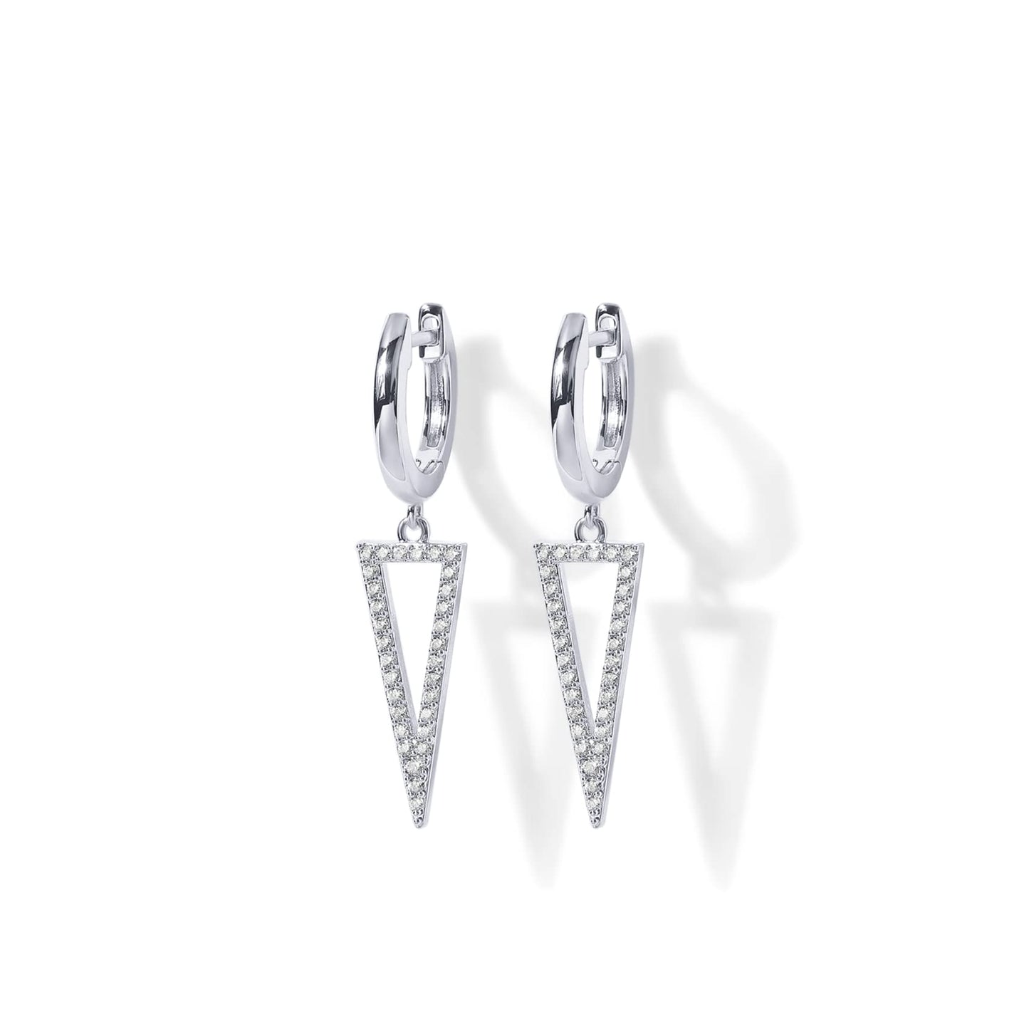 PAVOI 14K Gold Plated S925 Sterling Silver Post Drop/Dangle Huggie Earrings for Women | Dainty Earrings (Triangle, White Plated)