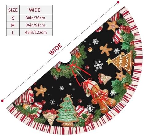 Gingerbread Man Black Christmas Tree Skirt 36 Inch Xmas Tree Mat Party Decor Supplies for Holiday Home Decorations