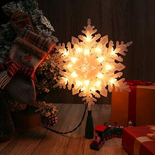 Brizled Christmas Tree Topper with 20 Light, 9.25" Lighted Snowflake Topper