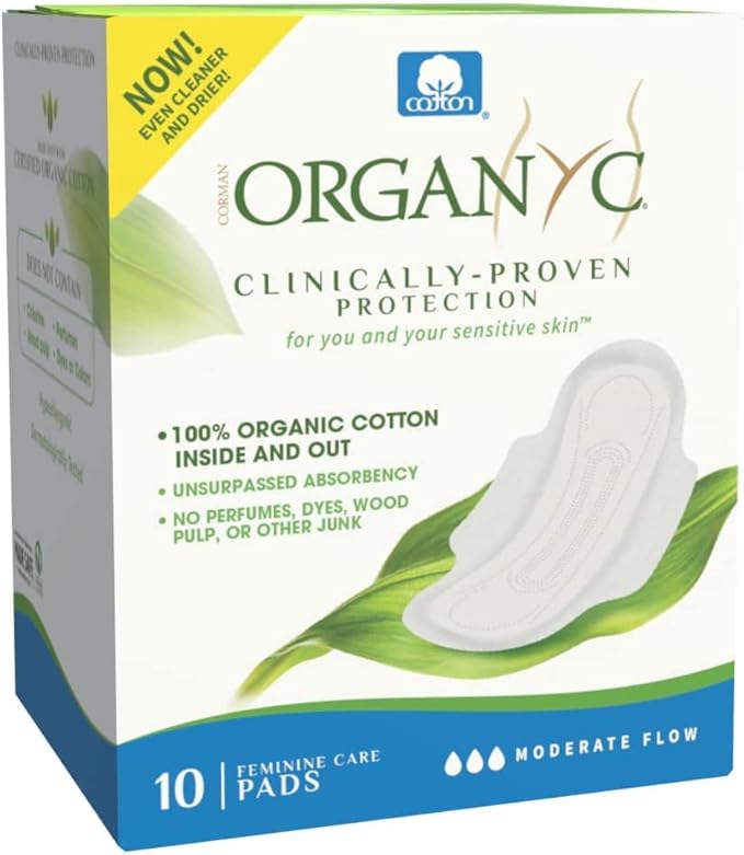 Organyc 100% Certified Organic Cotton Feminine Pads, Moderate Flow, 10 Count