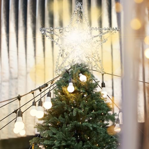 Emopeak Iron Art 20 LED Christmas Tree Topper, 8 x 10Inch Indoor Outdoor Star Treetop Light Two Modes (Keep Light ON/Flash) for 1.5Ft to 9Ft Christmas Tree (Silver, 8 x 10 Inch)