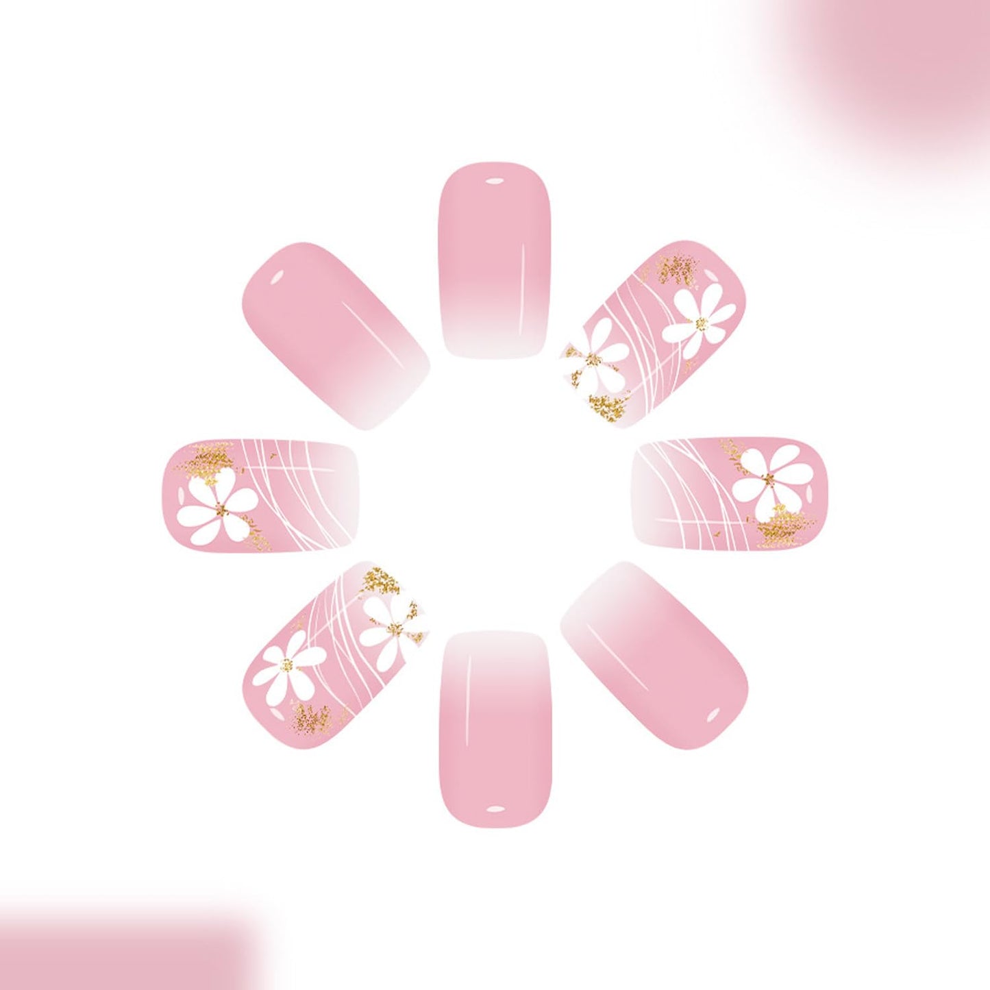 Square Press On Nails Short Fake Nails Flower Glitter With Gradient Design Pink False Nails Glossy Full Cover Artificial Reusable Stick On Nail Cute Acrylic Glue On Nail For Women Manicure Art 24pcs