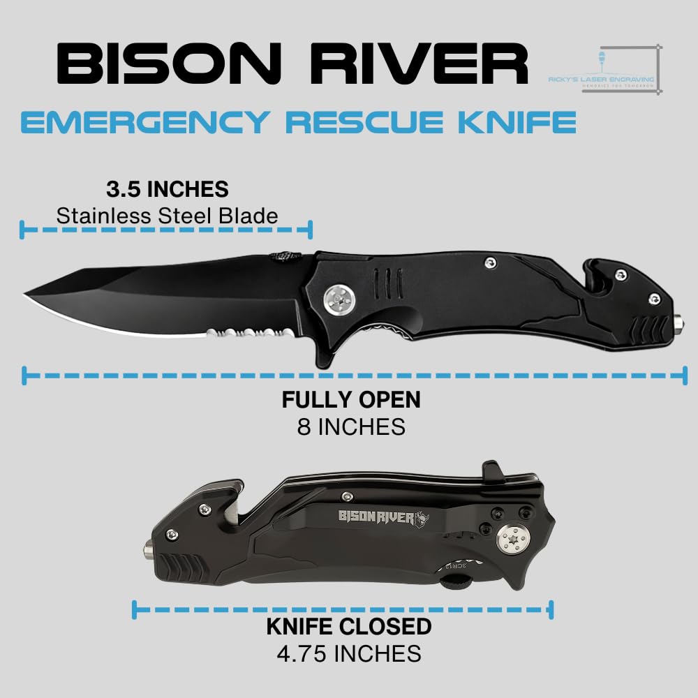 Black Firefighter Rescue Knife – Emergency Window Breaker, Seatbelt Cutter, Combo Edge Blade – Firefighter Tools & Firefighter Gifts for Men – Tactical Firefighter Knife with Belt Clip