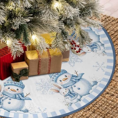 Blue Snowman Christmas Tree Skirt 48inch Snow Xmas Decorations