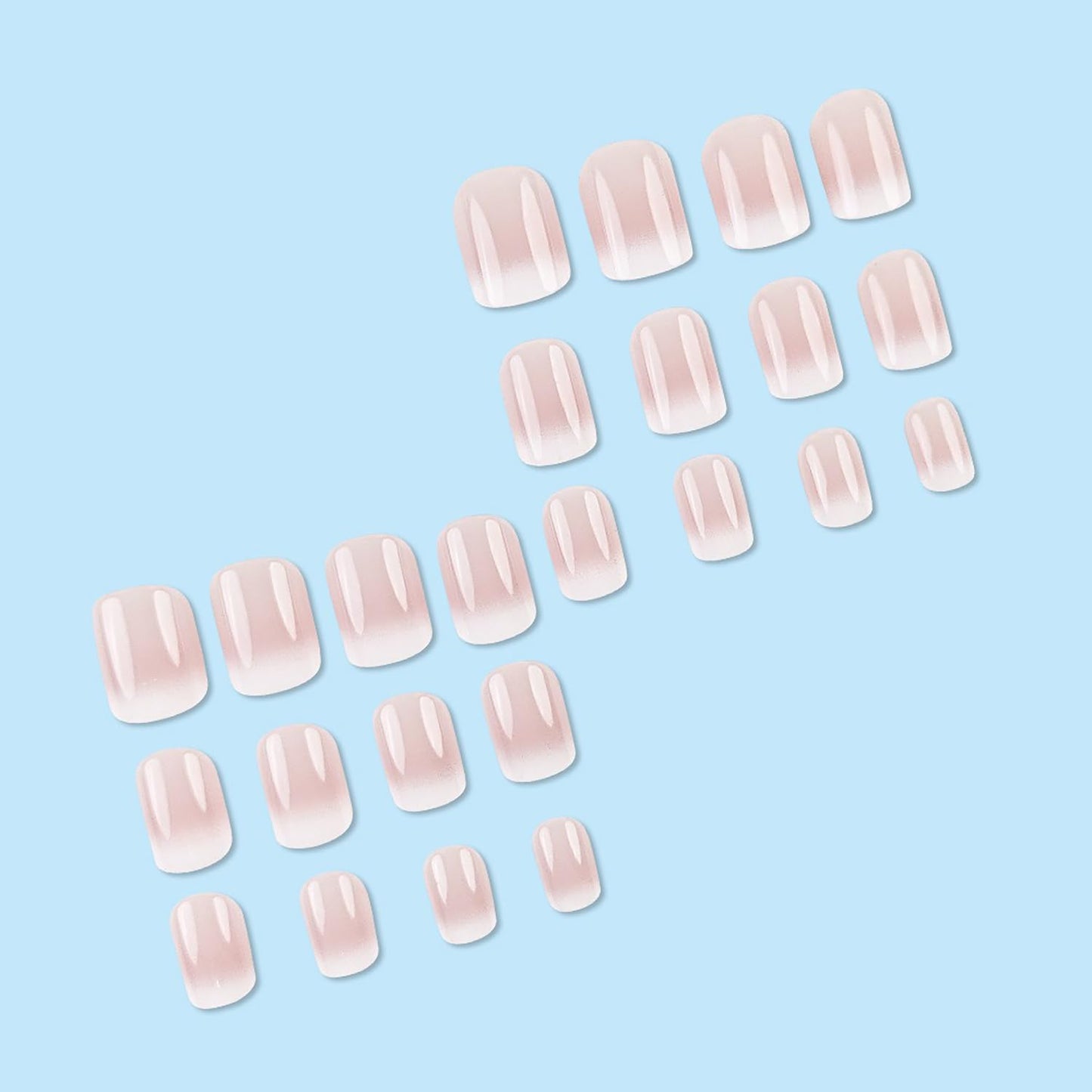 Press on Nails Short Square MABKJLF Fake Nails Full Cover Pink & White Gradient False Nails Glossy Glue on Nails Stick on Nails Acrylic Nails Artificial Nails for Women Girls 24Pcs