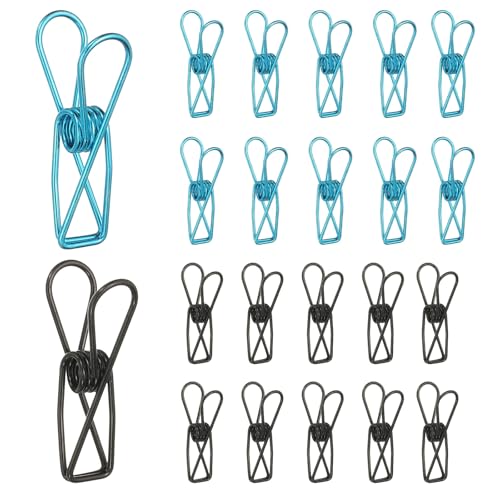 PATIKIL 50Pcs Paper Office Binder Clips, 1.26" Small Metal Wire Hollow Out Paper Clamps Long Tail Binder Clips for Photo Clothes Hanging Office Home Kitchen Food Package, Black/Blue - color: Black/Blue