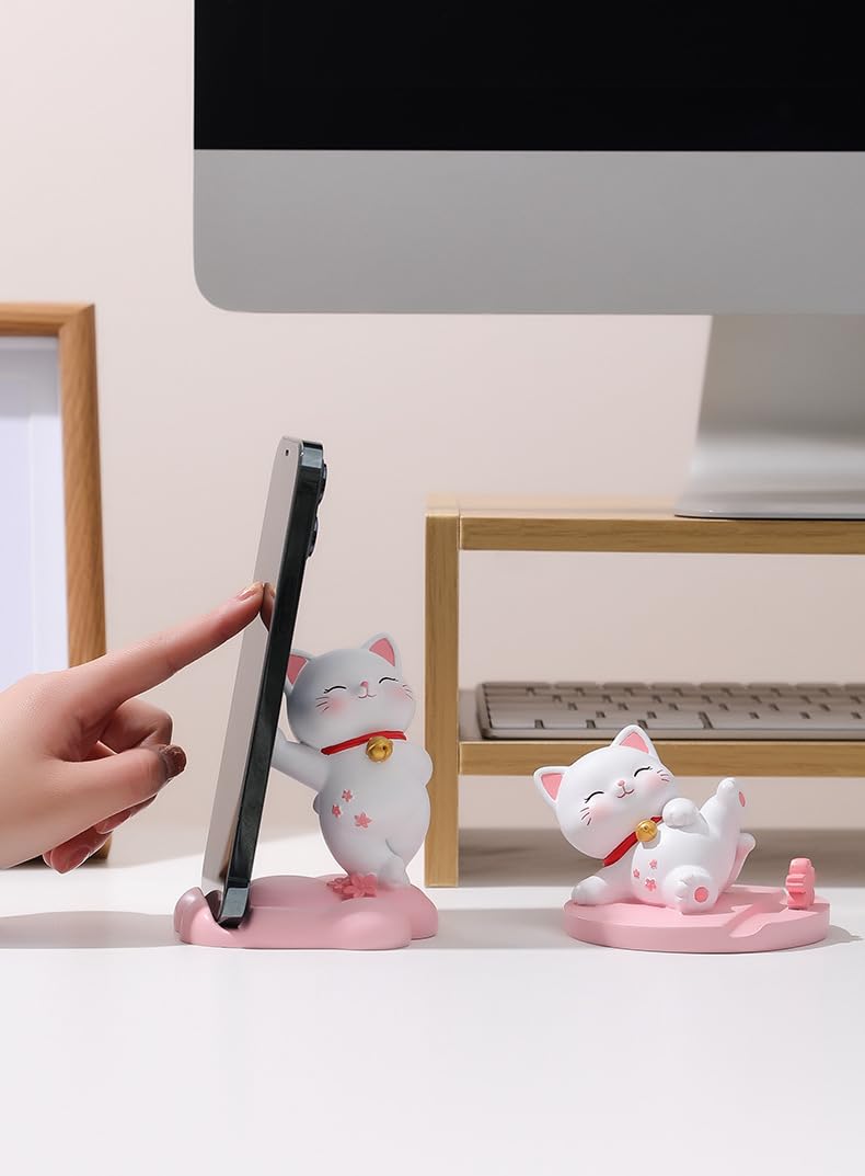 Amamcy Cute Cat Phone Holder Desk Ornament Kawaii Phone Stand Universal Desk Phone Stand for All Mobile Smartphones Tablets