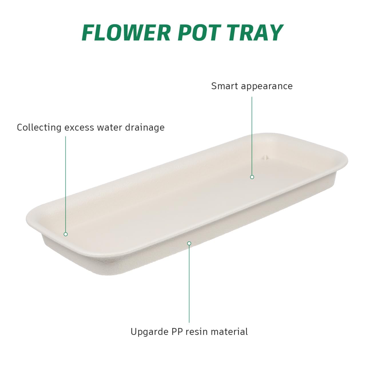Sewroro 5pcs Plastic Plant Saucers Tray, Rectangular Flower Pots Planter Tray for Windowsill, Water Saving and Breathable Design