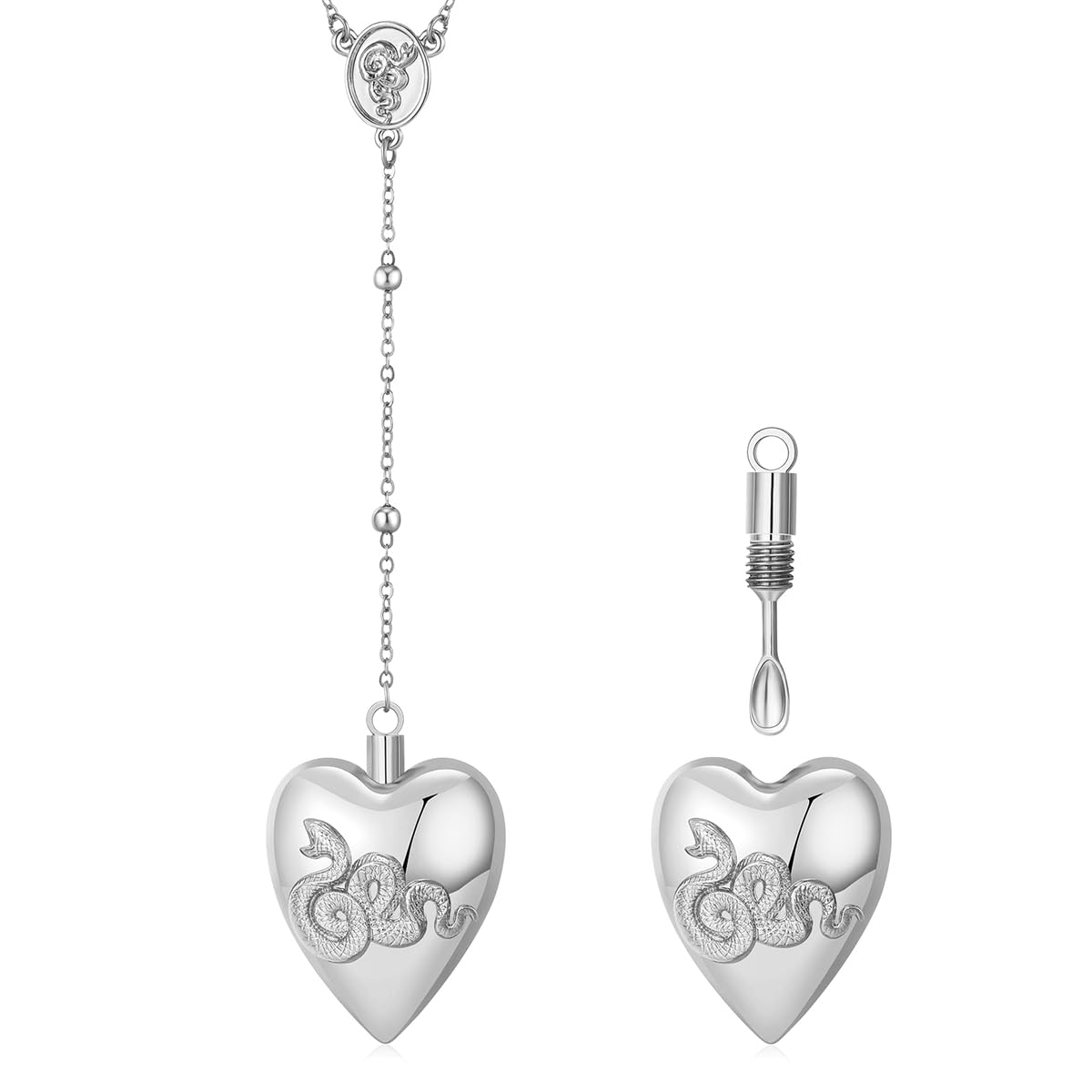 Heart Serpent Pendant Necklace Silver Stash Necklace With Spoon Solid Silver Plated Necklaces Jewelry Gift for Women