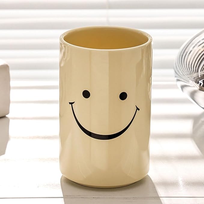Smiley Face Ceramic Toothbrush Cup - Creative Smile Design, Practical Bathroom Cup, Perfect for Home, Dorm, or Gifts (Yellow)