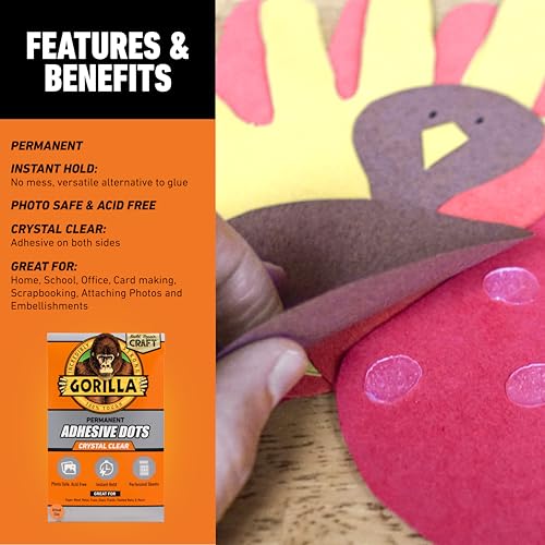 Gorilla Adhesive Dots, Double-Sided Clear | 0.5" Diameter | No Mess | Photo Safe | 150 Pieces, Pack of 8 - size: 8 - Pack