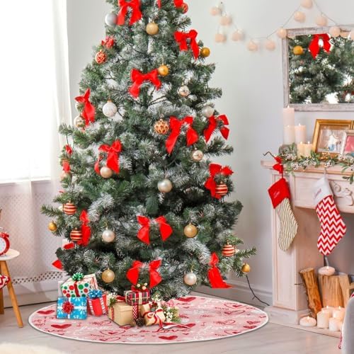 Pfrewn Valentine Tree Skirt 36" Red White Doodle Hearts Christmas Tree Skirts Mother's Day Xmas Mat for Holiday Festival Party Wedding Decor
