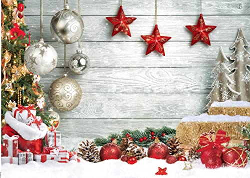 CHAIYA 15X10FT Christmas Backdrop White Christmas Wood Floor Photography Backdrop Winter Snow Xmas Tree Gift Family Party Photo Background New Year Party Decoration - size: 15′x10′