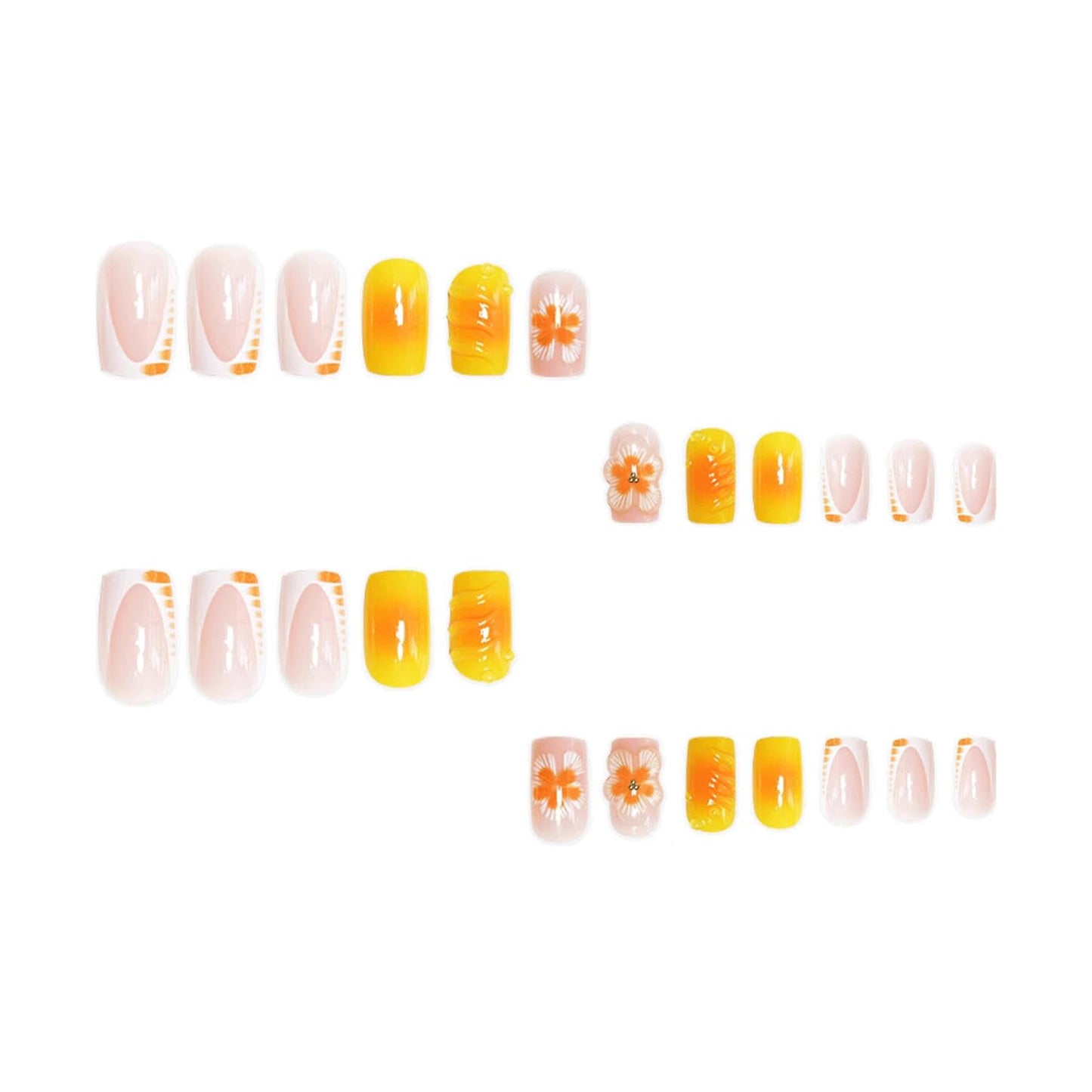3D flower Press On Nails Short Square & Press On Toenails Set Yellow Fake Nails French Tip Acrylic Nails Kit Spring Nails Press Ons glossy Stick On Toenails For Women Girls Manicure 48 Pcs