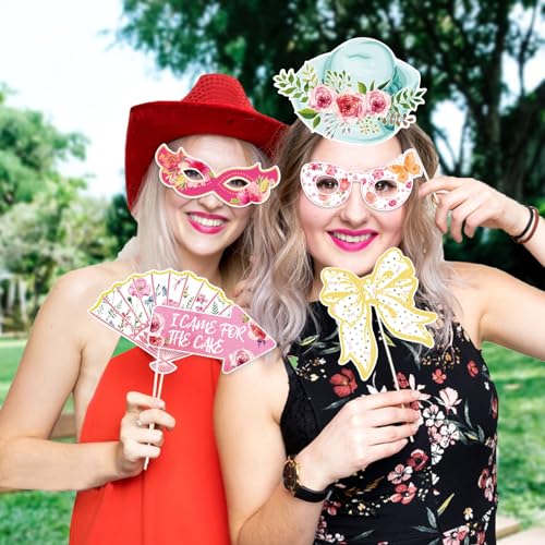 SUNBEAUTY 36 Pcs Tea Party Photo Booth Props - Pink, White, Green - Floral Pattern - Paper Material - Perfect for Parties - color: Tea Party
