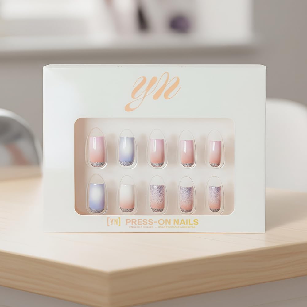 YN Young Nails Press On Nails - Glue On Fake Nails for Women,Medium Oval Shape, Includes Nail Glue, File, Tabs, Quick and Easy Application (Moonbeam Fade)