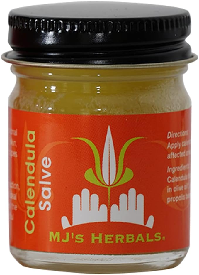 MJ’s Herbals Calendula Salve - Skin Soothing Balm, Eczema Cream, Diaper Rash, Scars, Bug Bites, Made w/Calendula Blossoms & Propolis Beeswax (1 oz)