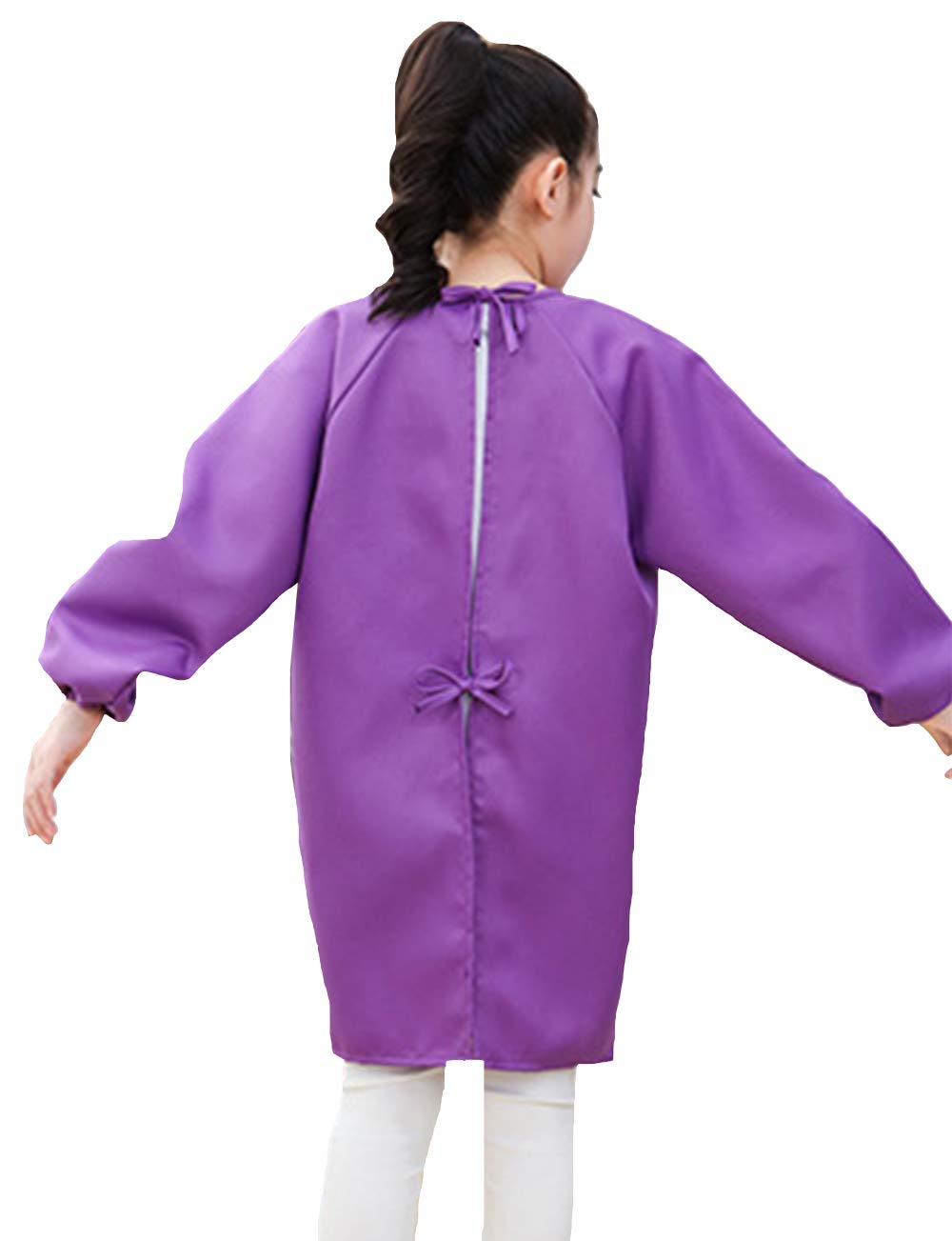 Lauthen.S 2 Pack Kids Art Smocks,Artist Painting Aprons Long Sleeve with Pocket for Toddler 4-8 Years(Blue/Purple)