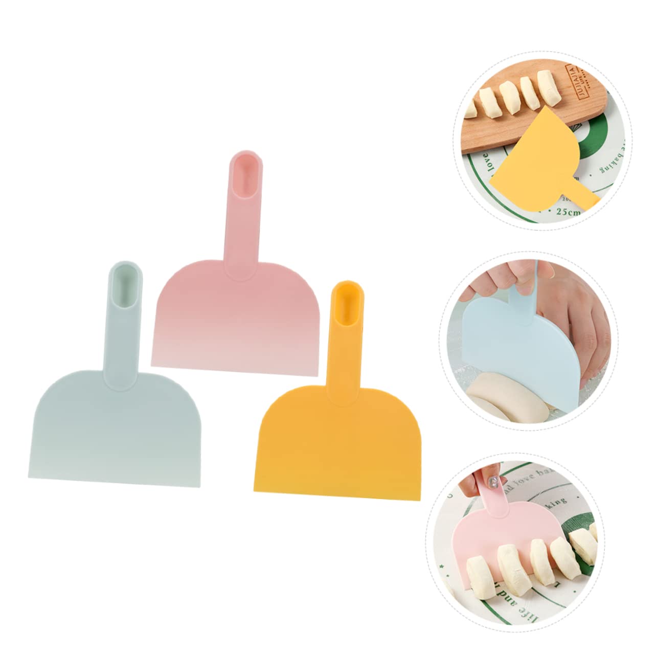 KICHOUSE Dough Scraper 3-Pack with Spoon Handle 6.49X4.72In Non-Stick Plastic Dough Cutter Kitchen Gadget for Baking Pizza Bread Cake Preparation