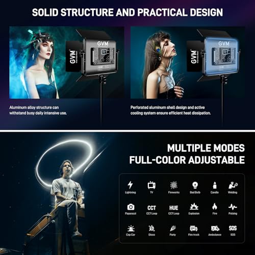 GVM RGB LED Video Light with Bluetooth Control, 60W Photography Studio Lighting Kit with Stands, 2-Packs 880RS Dimmable Led Panel Light for YouTube, Streaming, Gaming, 8 Applicable Scenes, CRI97 - size: 2 Packs