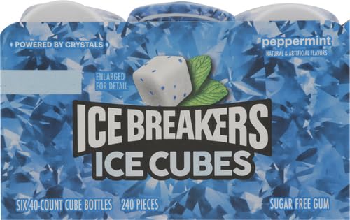 ICE BREAKERS Ice Cubes Peppermint Sugar Free Chewing Gum Bottles, 3.24 oz (6 Count, 40 Pieces) (Pack of 2)
