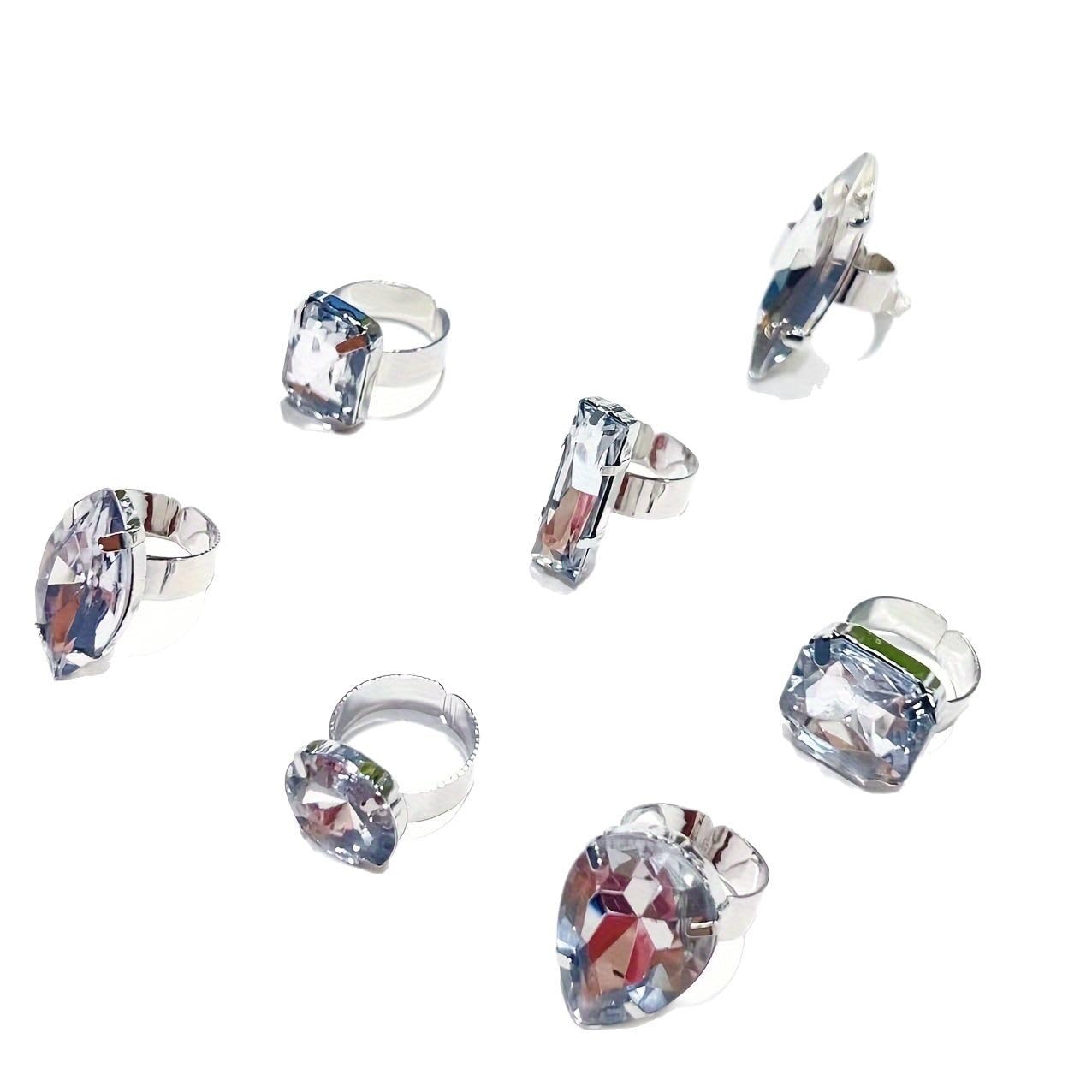 Vivian&CD Silver Chunky Cubic Zirconia Rings Set for Women, Open Adjustable Stackable Non-Tarnish Chunky Knuckle Rings Trendy Fake Diamond Wedding Engagement Promise Eternity Ring Jewelry (Silver)