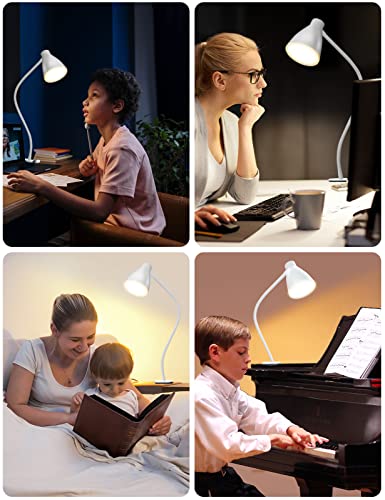 BOHON Clamp Lamp Reading Light 5 Color Modes 10 Brightness Dimmer Bedside Lamp 10W 38 LED Desk Lamp with Auto Off Timer 360° Flexible Gooseneck Clip on Light for Bed Office, Adapter Include, White - color: White