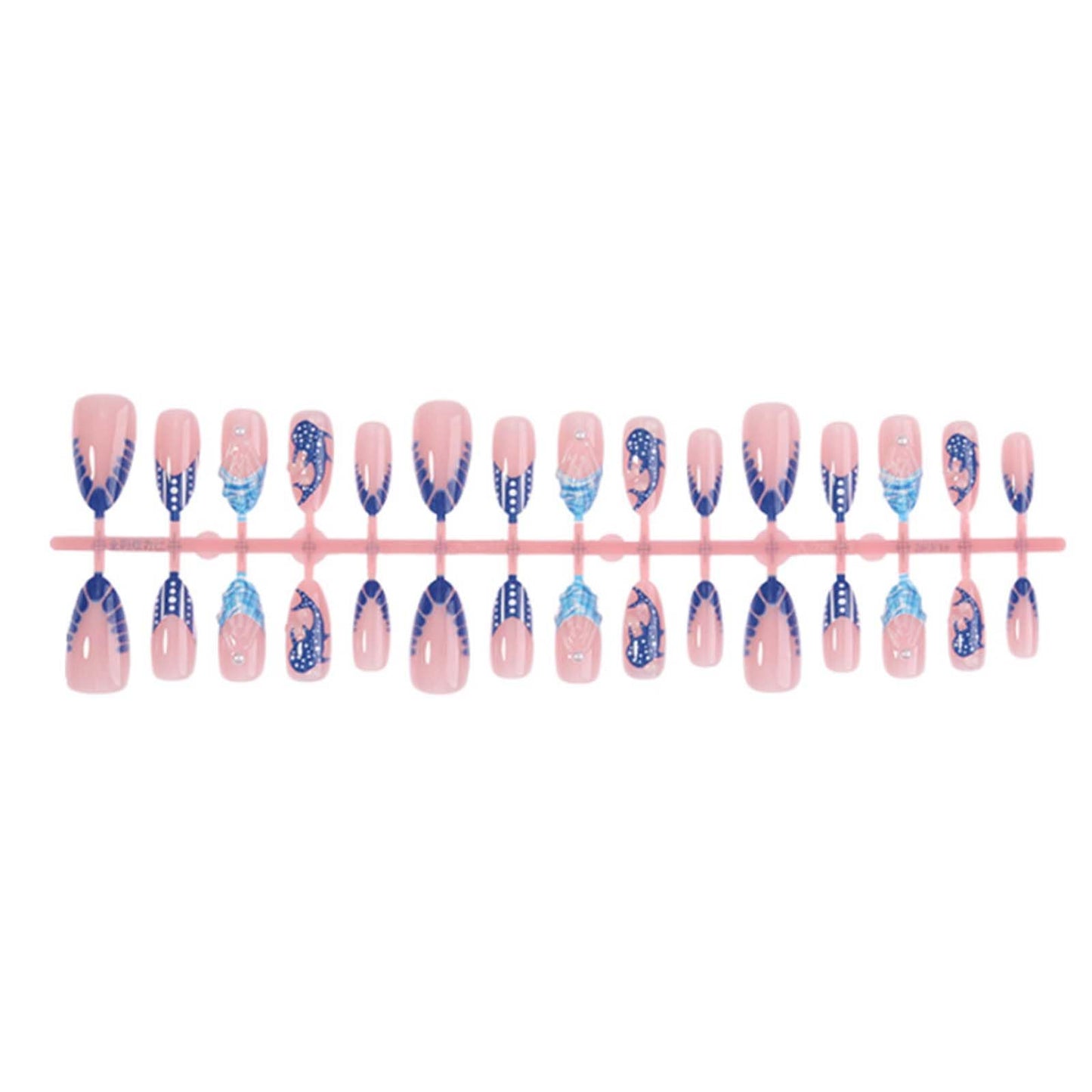 DANMANR Short Press on Nails Almond Fake Nails Full Cover French Whale Acrylic 3D Pearl Shell False Nails for Women and Girls 24PCS