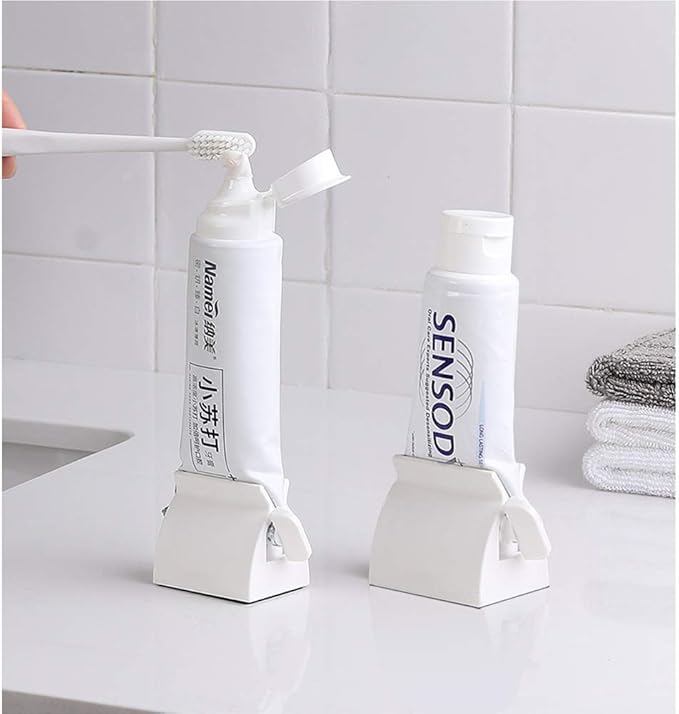 Toothpaste Roller Squeezer Set of 2 Rolling Tube Toothpaste Holder Stand Bathroom Organizer (White) (2Pack-White)