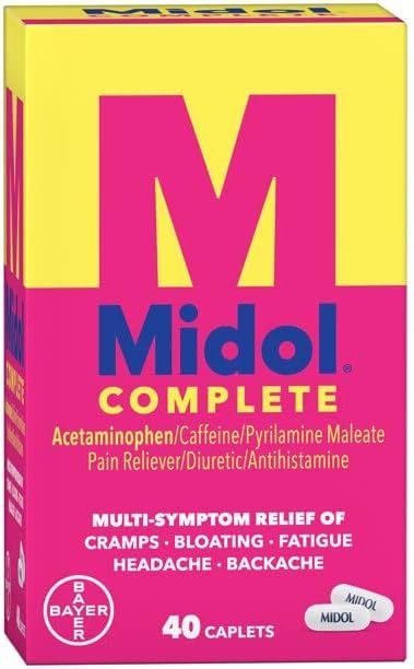 Midol Complete Menstrual Pain Relief Caplets with Acetaminophen for Period Cramps, and Menstrual Symptom Relief - 40 Count (Pack of 3) (Packaging May Vary)