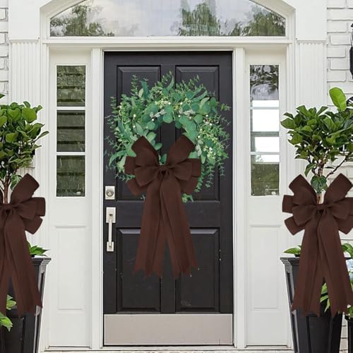 Meseey Double Pack 20X10 Inch Oversized Brown Burlap Bows Farmhouse Christmas Tree Topper & All-Weather Wreaths Decor, Heavy Duty Gift Wrapping Accents for Front Door/Cabinet (Brown)