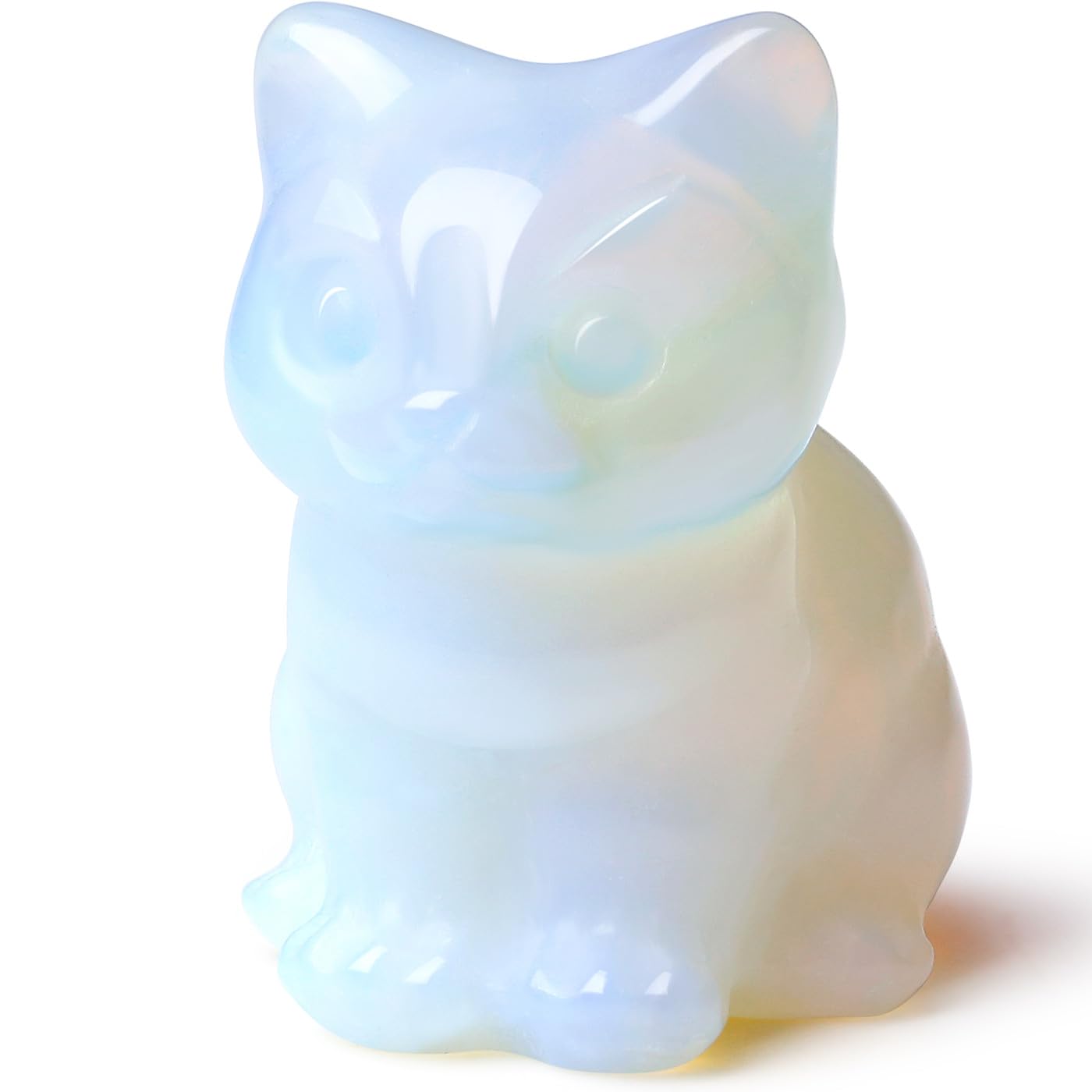 DUQGUHO Cat Decor Opalite Cat Crystal Figurines Crystals Gifts for Cat Lovers Men Women Lucky Cute Cat Statue for Room Desk Decor 1PC