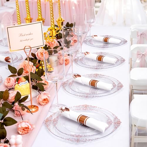 50Guests Pre Rolled Rose Gold Plastic Silverware Sets - Heavy Duty Rose Gold Cutlery - Include 50 Pack Wrapped Disposable Utensils with Napkins for Parties, Dinners & Weddings & Mother's Day - color: 50Pack - Rose Gold